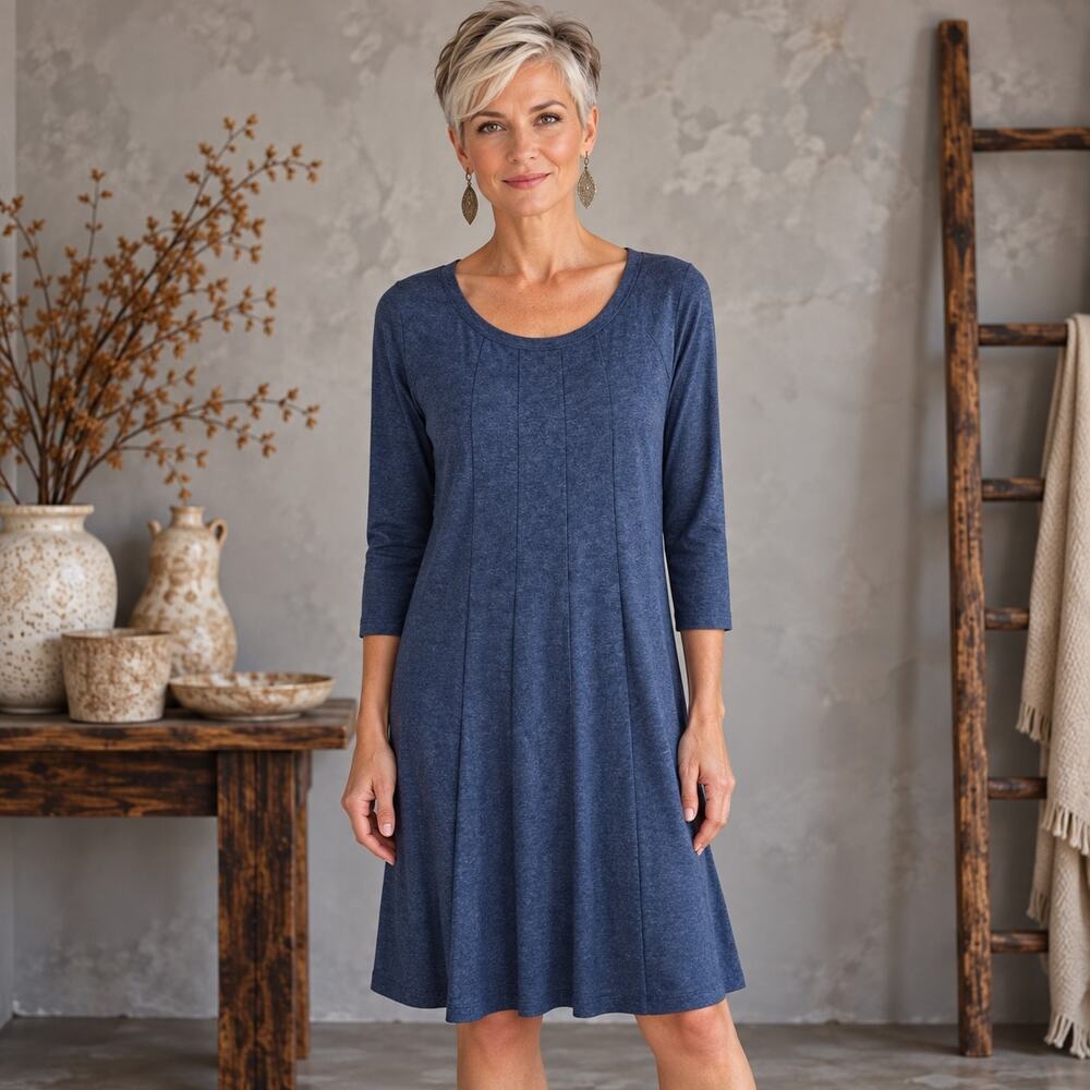 J Jill Blue Knit Long Sleeve Midi Dress XS